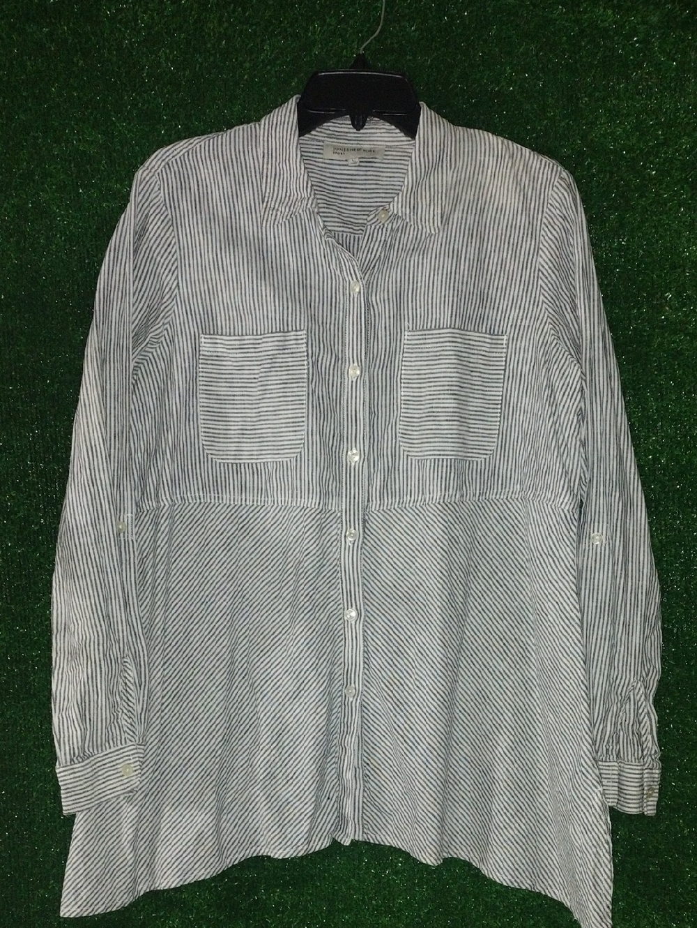 Jones New York Blue and White Striped Button-Down Shirt